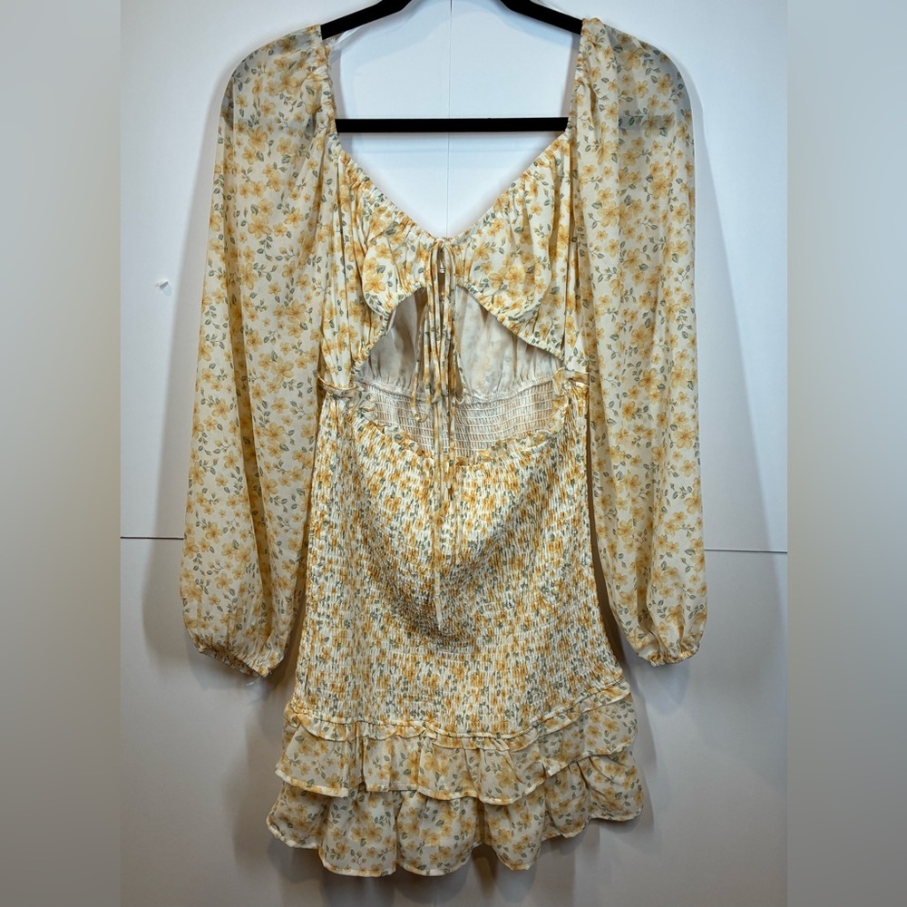 Mable Yellow Floral Smocked Tiered Mini Dress Size Large